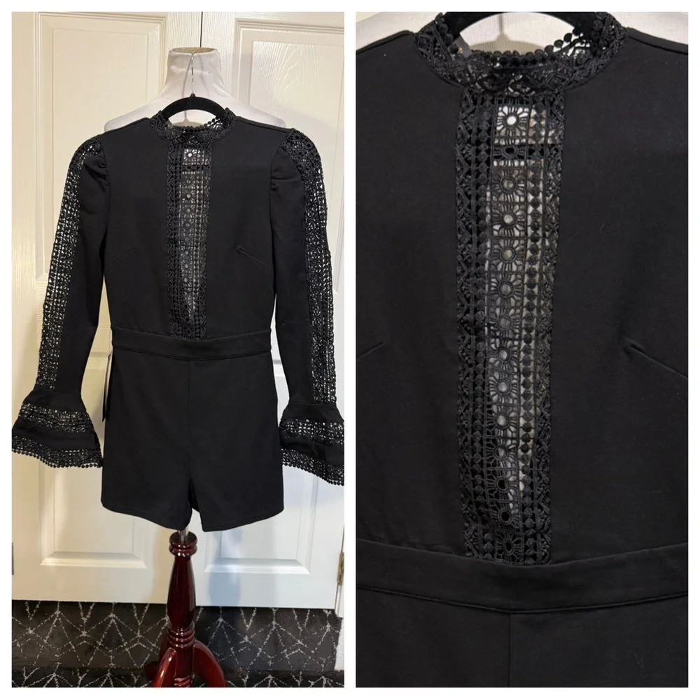 NWT! Bebe RUFFLE BELL SLEEVE ROMPER